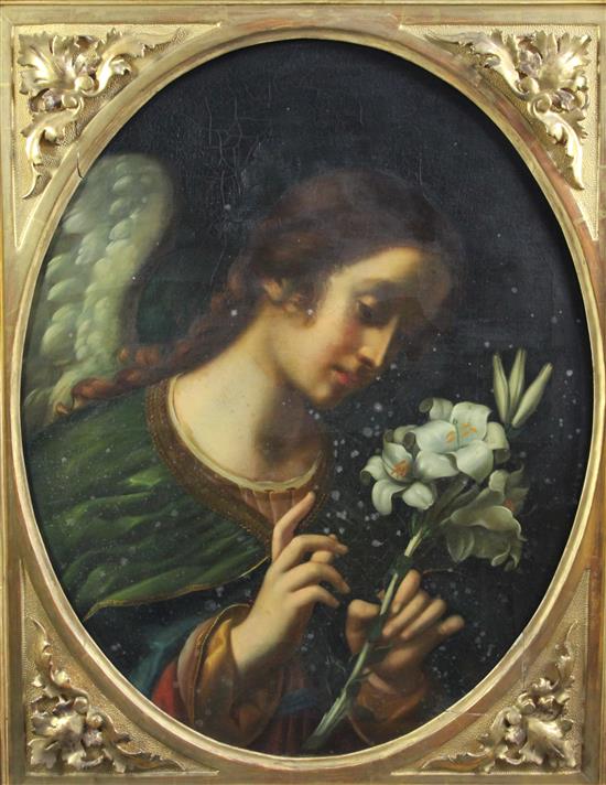 After Carlo Dolci (1616-1686) The Angel of the Annunciation and St Mary Magdalene, Florentine framed; 28 x 22in.